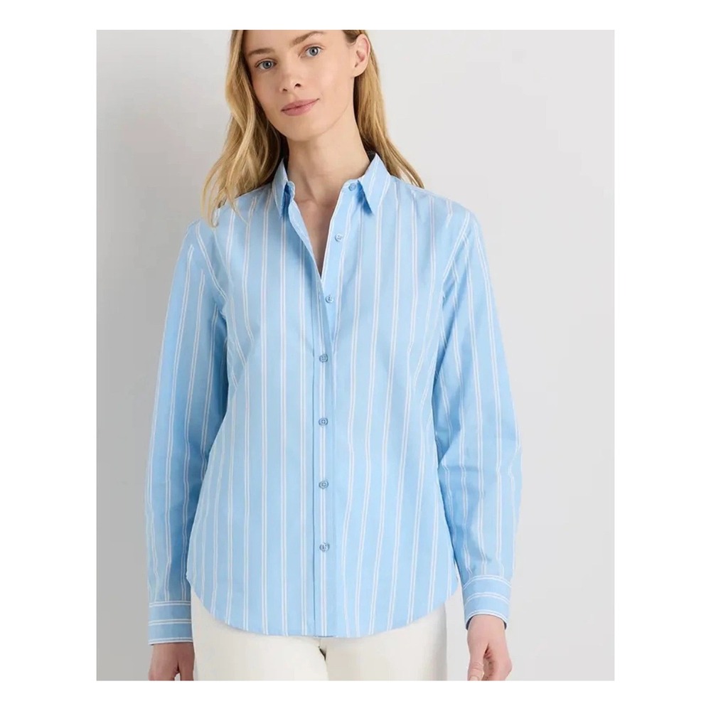 Quince 100% Organic Cotton Poplin Long Sleeve Shirt Blue Stripe M Office Preppy